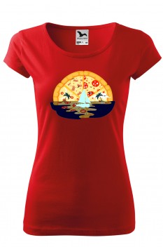 Tricou imprimat Pizza Sun Set, pentru femei, rosu, 100% bumbac