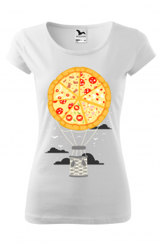 Tricou imprimat Pizza Air Baloon, pentru femei, alb, 100% bumbac