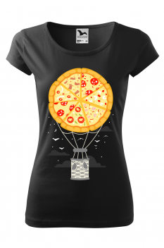 Tricou imprimat Pizza Air Baloon, pentru femei, negru, 100% bumbac