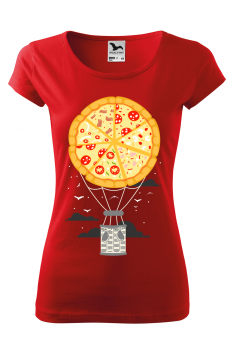 Tricou imprimat Pizza Air Baloon, pentru femei, rosu, 100% bumbac
