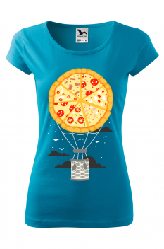 Tricou imprimat Pizza Air Baloon, pentru femei, turcoaz, 100% bumbac