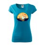 Tricou imprimat Pizza Sun Set, pentru femei, turcoaz, 100% bumbac