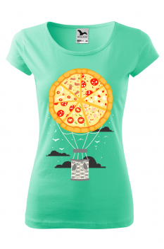 Tricou imprimat Pizza Air Baloon, pentru femei, verde menta, 100% bumbac