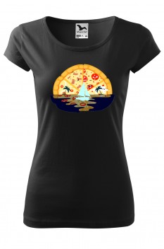 Tricou imprimat Pizza Sun Set, pentru femei, negru, 100% bumbac