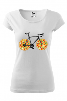 Tricou imprimat Pizza Bike, pentru femei, alb, 100% bumbac