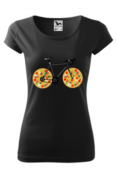 Tricou imprimat Pizza Bike, pentru femei, negru, 100% bumbac