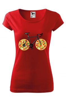 Tricou imprimat Pizza Bike, pentru femei, rosu, 100% bumbac