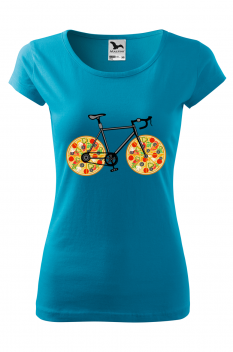 Tricou imprimat Pizza Bike, pentru femei, turcoaz, 100% bumbac