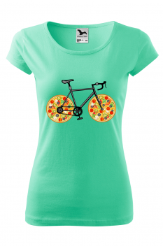 Tricou imprimat Pizza Bike, pentru femei, verde menta, 100% bumbac