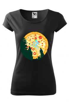 Tricou imprimat Pizza Moon, pentru femei, negru, 100% bumbac