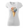 Tricou imprimat Planet Ice Cream, pentru femei, alb, 100% bumbac