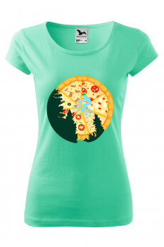 Tricou imprimat Pizza Moon, pentru femei, verde menta, 100% bumbac