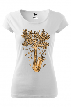 Tricou personalizat Saxophone Tree, pentru femei, alb 100% bumbac