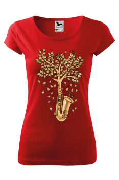 Tricou personalizat Saxophone Tree, pentru femei, rosu 100% bumbac