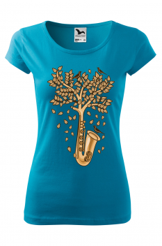 Tricou personalizat Saxophone Tree, pentru femei, turcoaz 100% bumbac