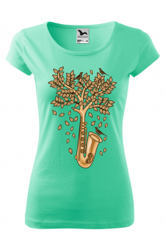 Tricou personalizat Saxophone Tree, pentru femei, verde menta 100% bumbac