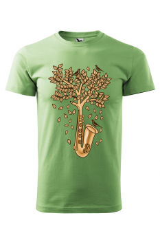 Tricou personalizat Saxophone Tree, pentru barbati, verde iarba, 100% bumbac
