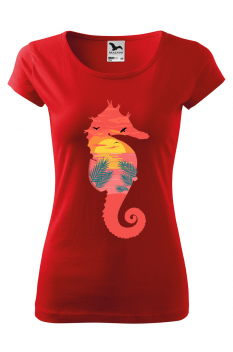 Tricou personalizat Sea Horse Beach, pentru femei, rosu 100% bumbac