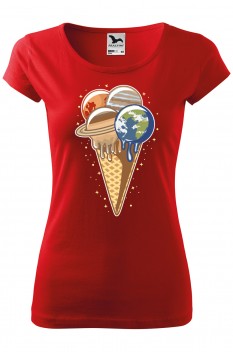 Tricou imprimat Planet Ice Cream, pentru femei, rosu, 100% bumbac