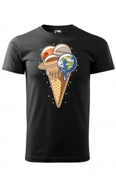 Tricou imprimat Planet Ice Cream, pentru barbati, negru, 100% bumbac
