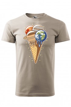Tricou imprimat Planet Ice Cream, pentru barbati, gri ice, 100% bumbac
