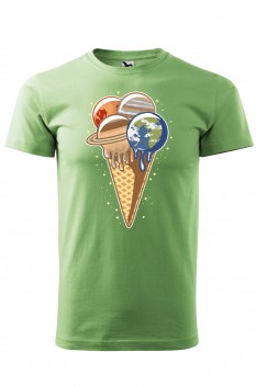 Tricou imprimat Planet Ice Cream, pentru barbati, verde iarba, 100% bumbac