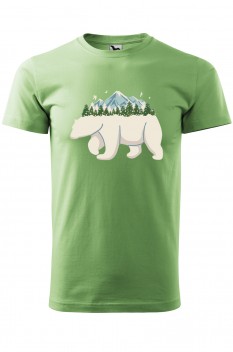 Tricou imprimat Polar Bear, pentru barbati, verde iarba, 100% bumbac