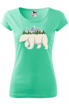 Tricou imprimat Polar Bear, pentru femei, verde menta, 100% bumbac
