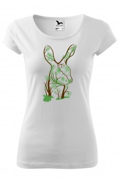 Tricou imprimat Rabbit Tree, pentru femei, alb, 100% bumbac