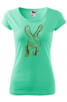 Tricou imprimat Rabbit Tree, pentru femei, verde menta, 100% bumbac