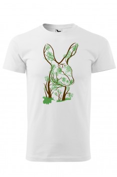 Tricou imprimat Rabbit Tree, pentru barbati, alb, 100% bumbac