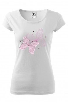 Tricou imprimat Butterflies, pentru femei, alb, 100% bumbac