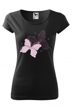 Tricou imprimat Butterflies, pentru femei, negru, 100% bumbac
