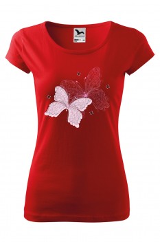 Tricou imprimat Butterflies, pentru femei, rosu, 100% bumbac