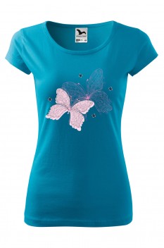 Tricou imprimat Butterflies, pentru femei, turcoaz, 100% bumbac