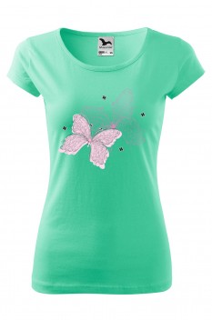 Tricou imprimat Butterflies, pentru femei, verde menta, 100% bumbac