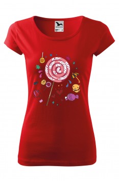 Tricou imprimat Candy Doodle, pentru femei, rosu, 100% bumbac