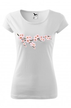 Tricou imprimat Cherry Blossoms, pentru femei, alb, 100% bumbac