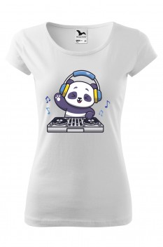 Tricou imprimat DJ Panda, pentru femei, alb, 100% bumbac