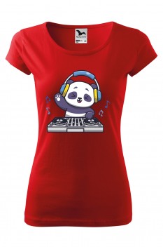 Tricou imprimat DJ Panda, pentru femei, rosu, 100% bumbac