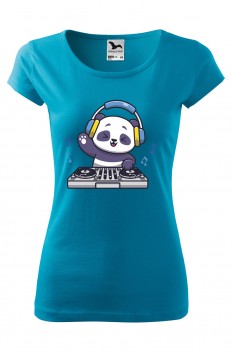 Tricou imprimat DJ Panda, pentru femei, turcoaz, 100% bumbac
