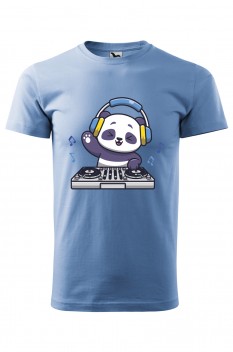 Tricou imprimat DJ Panda pentru barbati, albastru deschis, 100% bumbac