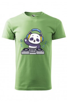 Tricou imprimat DJ Panda pentru barbati, verde iarba, 100% bumbac