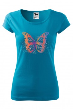 Tricou imprimat Gradient Butterfly, pentru femei, turcoaz, 100% bumbac