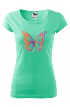 Tricou imprimat Gradient Butterfly, pentru femei, verde menta, 100% bumbac