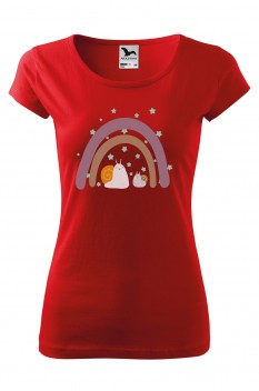 Tricou imprimat Happy Snails, pentru femei, rosu, 100% bumbac