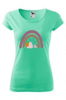 Tricou imprimat Happy Snails, pentru femei, verde menta, 100% bumbac