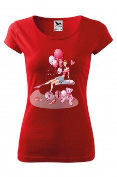 Tricou imprimat I Love Pink, pentru femei, rosu, 100% bumbac