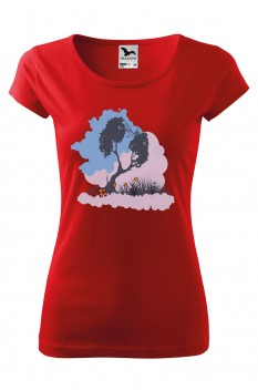 Tricou imprimat Nature Silhouettes, pentru femei, rosu, 100% bumbac