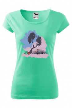Tricou imprimat Nature Silhouettes, pentru femei, verde menta, 100% bumbac
